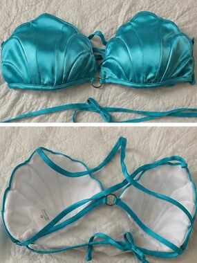 Turquoise Shell Bikini Top Small Mermaid Ring Detail Swimwear